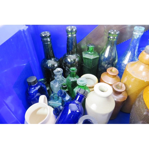 122 - Joblot of assorted bottles including glass, stoneware, local interest