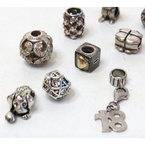 229 - Eleven Genuine 925 Silver charms Pandora and Thomas Sabo to include Pandora 14kt gold I Love You and... 