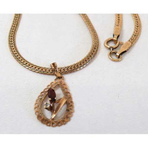 216 - Vintage 9ct Gold Garnet and CZ pendant on a 14ct Gold Filled 18