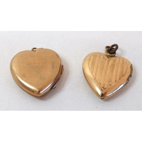 225 - Two vintage 9ct front and back heart locket pendants.