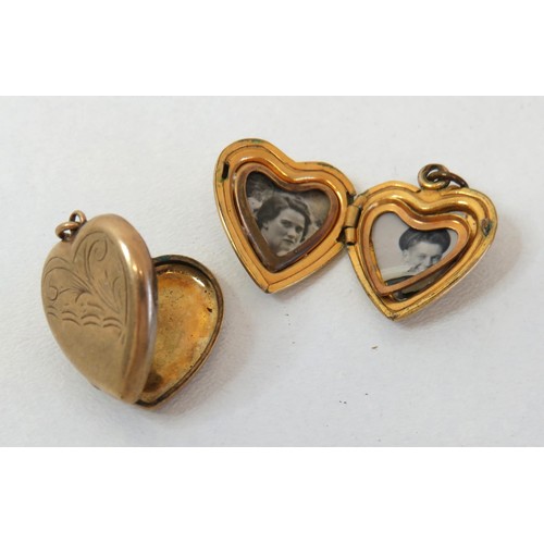 225 - Two vintage 9ct front and back heart locket pendants.