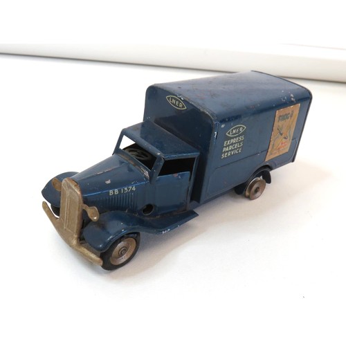 240 - Vintage Schuco 3000 Telesteering car (no key) and a Triang Minic  81M LNER Delivery Van.