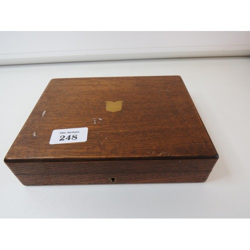 248 - Vintage oak box canteen with collectables and curios.