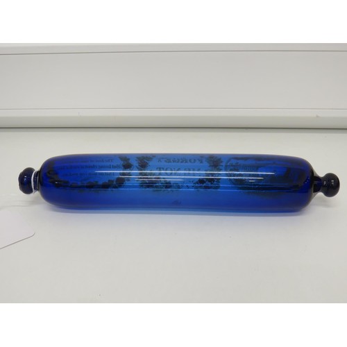 200 - Antique cobalt blue glass rolling pin