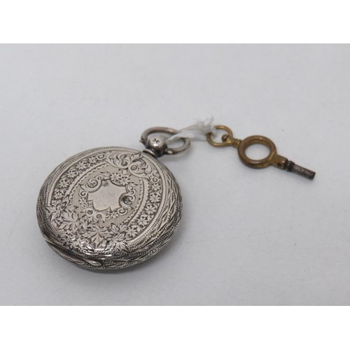 205 - Antique sterling silver cased ladies pocket watch with key