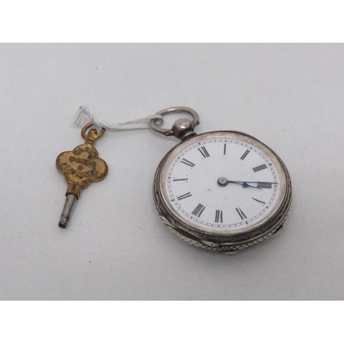 208 - Antique sterling silver ladies pocket watch with key