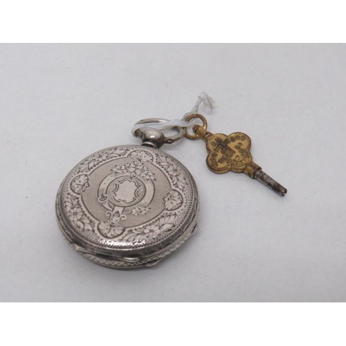 208 - Antique sterling silver ladies pocket watch with key