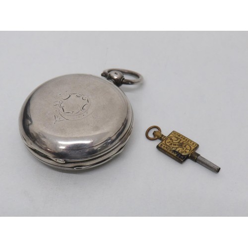 209 - Antique sterling silver cased pocket watch with key