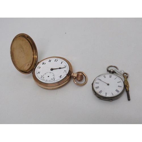 211 - Antique rolled gold dennison pocket watch and sterling silver ladies fob watch