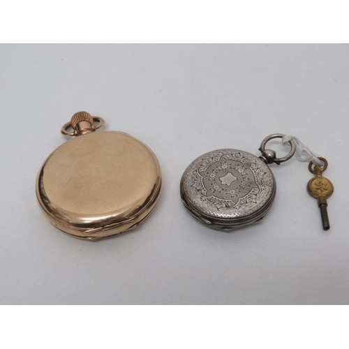 211 - Antique rolled gold dennison pocket watch and sterling silver ladies fob watch