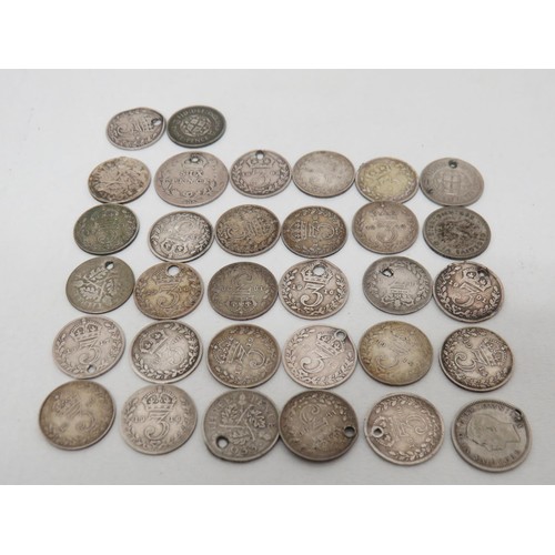 212 - Collection of silver coins in a treen pill box