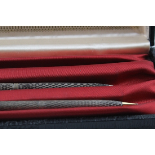 466 - Vintage SHEAFFER .925 Sterling Silver Cased Ballpoint Pen  & Pencil Set 38g