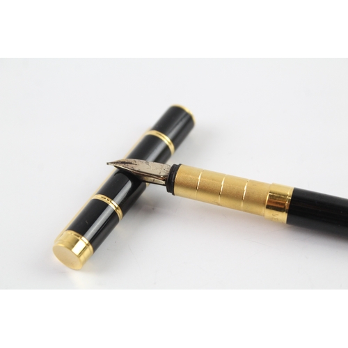 475 - YSL black lacquer & gold plate fountain pen with gold plate nib writing