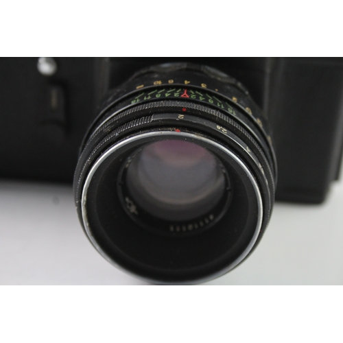 496 - Vintage SLR Zenit E with Helios-44-2 58mm F/2 Manual Camera Lens, Working with Case