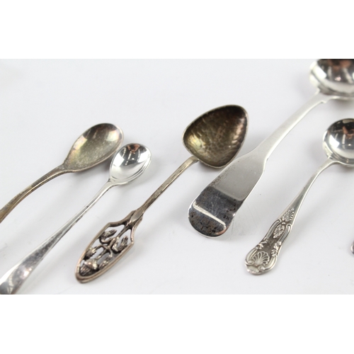 554 - 9 x Antique / Vintage .925 Sterling Silver Condiment Spoons Inc Georgian (51g)