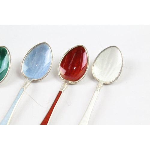 558 - 4 x Vintage Stamped .925 Norway Sterling Silver Guilloche Enamel Spoons 48g