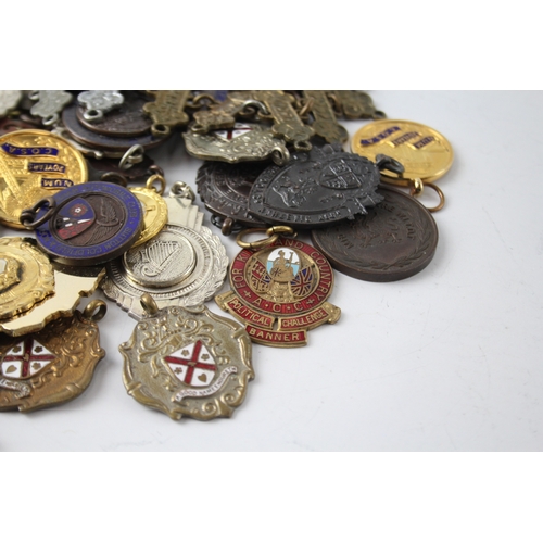 606 - 48 x Antique / Vintage Fobs & Medallions Inc Silver Plate, Enamel, Religious Etc