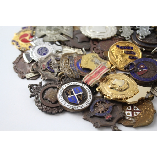 606 - 48 x Antique / Vintage Fobs & Medallions Inc Silver Plate, Enamel, Religious Etc