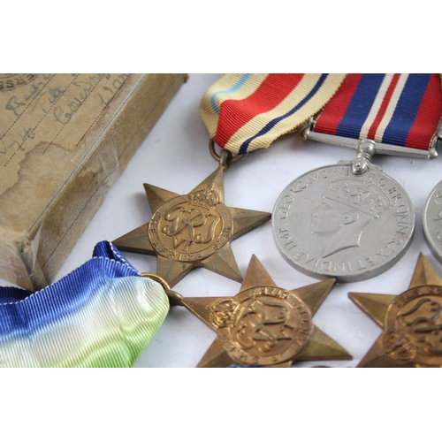 612 - Boxed WW2 Navy Medal Group Inc Atlantic, Africa Stars, Etc