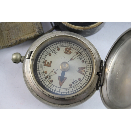 632 - Military Compasses Inc Wrist Compasses & Pocket Compass Dated 1940 WW2 Era x 3