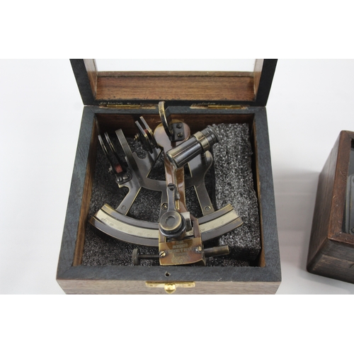 507 - Two Cased Kelvin & Hughes London Sextant & Compass Desk Ornaments