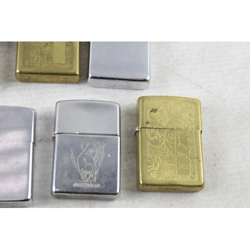 538 - Vintage Zippo Lighters Inc Etched Bear Brass Etc x 7