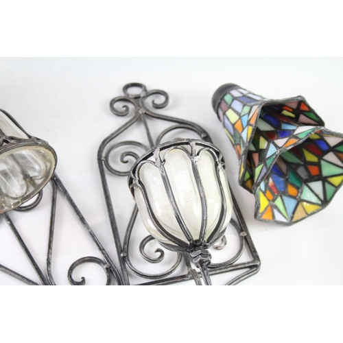 543 - Vintage Assorted Lamps Inc Wall Sconce Painted Glass x 6 UNTESTED