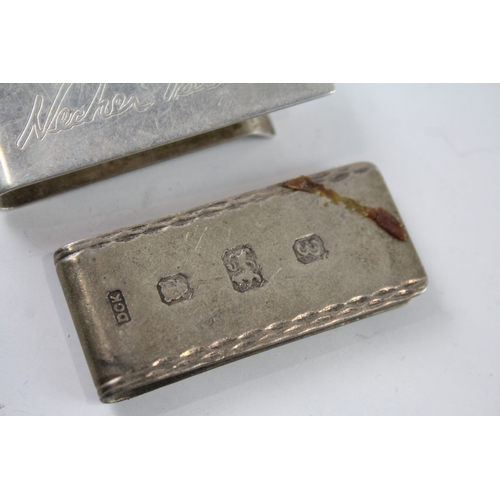 596 - 2 x Vintage Hallmarked .925 Sterling Silver Gents Money Clips 33g