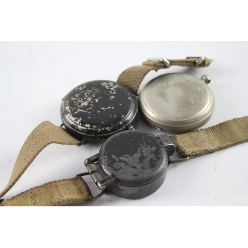 632 - Military Compasses Inc Wrist Compasses & Pocket Compass Dated 1940 WW2 Era x 3