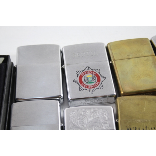 635 - Vintage Zippo Lighters Inc Harley-Davidson, HMS Ark Royal, Fire Brigade Etc x 10