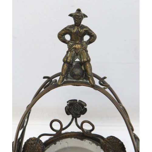 344 - Antique French Brass bevel mirrored watch stand.