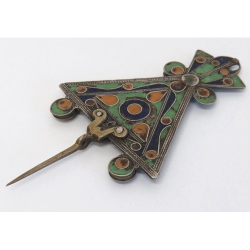 346 - Antique Kabyle Fibula enamel and gemstone Cloak Clasp.