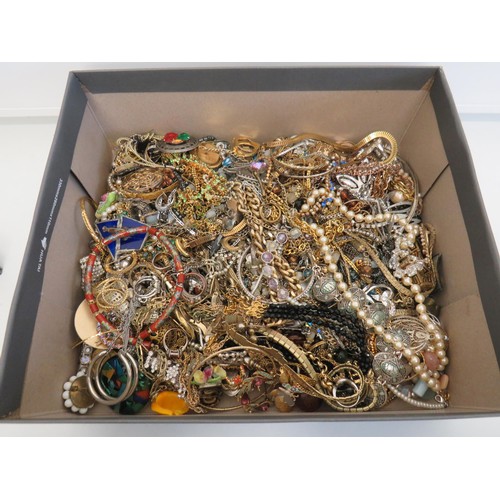 347 - Large box full of costume Jewellery includes Vintage, Brooches, rings, gemstone & glass necklaces et... 