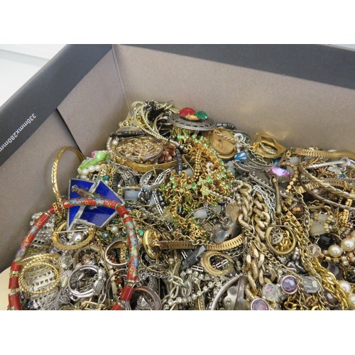 347 - Large box full of costume Jewellery includes Vintage, Brooches, rings, gemstone & glass necklaces et... 