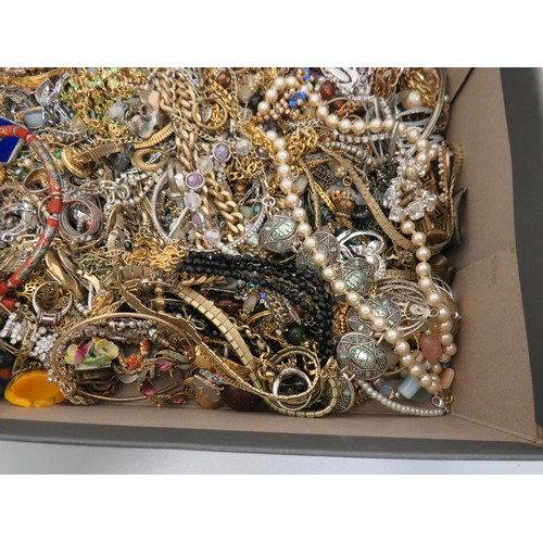 347 - Large box full of costume Jewellery includes Vintage, Brooches, rings, gemstone & glass necklaces et... 