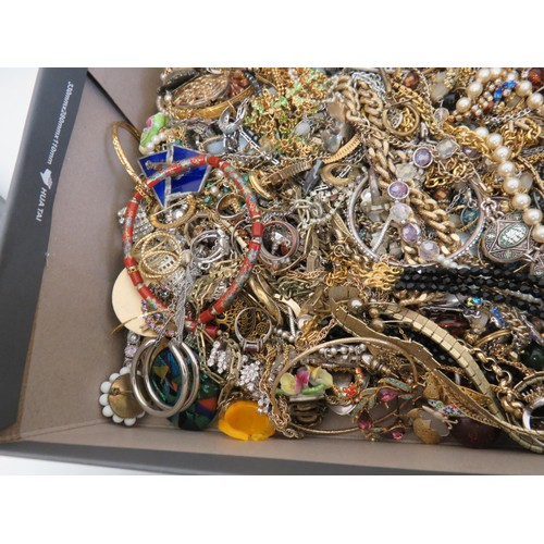 347 - Large box full of costume Jewellery includes Vintage, Brooches, rings, gemstone & glass necklaces et... 