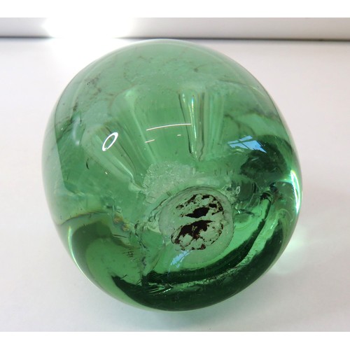 66 - Victorian English Bottle Green Dump Double Flower Large Paperweight