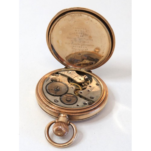 81 - Antique 10ct Gold-Plated Dennison Moon Full Hunter Pocket Watch (missing glass cover).