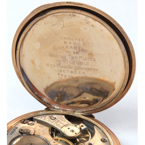 81 - Antique 10ct Gold-Plated Dennison Moon Full Hunter Pocket Watch (missing glass cover).