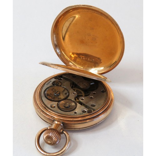 81 - Antique 10ct Gold-Plated Dennison Moon Full Hunter Pocket Watch (missing glass cover).