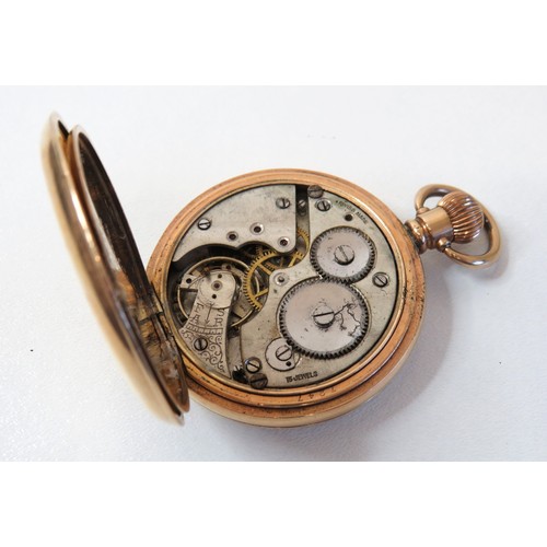 81 - Antique 10ct Gold-Plated Dennison Moon Full Hunter Pocket Watch (missing glass cover).