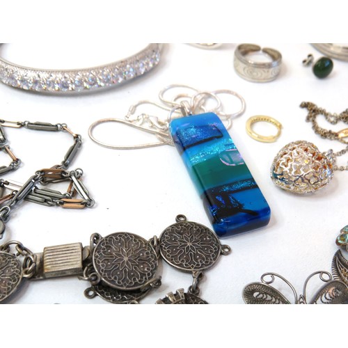 88 - Job lot of Jewellery to include silver brooches, rings, bracelets and two scrap silver pocket watch ... 