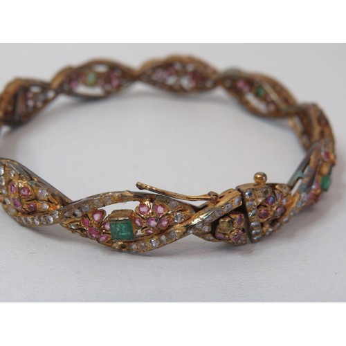 90 - Vintage gold tone cz stones hinged bangle.