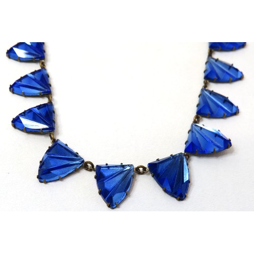 92 - Stunning Art Deco Blue cut glass necklace.