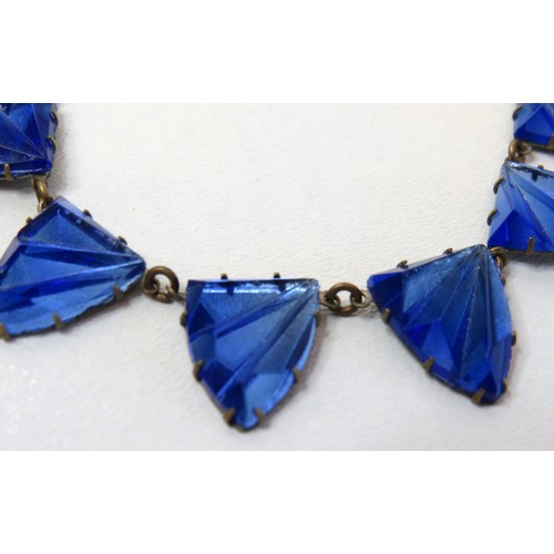 92 - Stunning Art Deco Blue cut glass necklace.