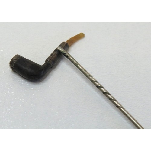 97 - Antique silver & horn smoking pipe stick pin.