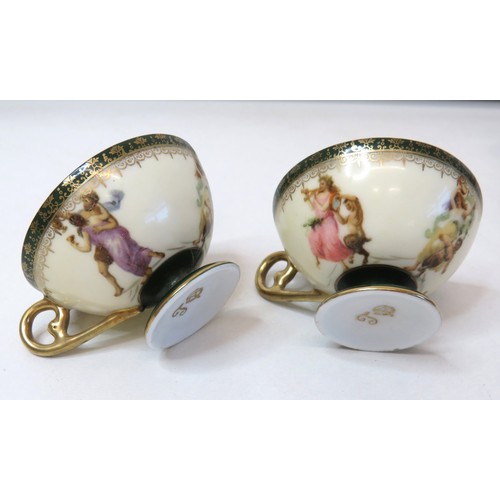 73 - Antique Coalport hand painted lakeside porcelain cup and two Fragonard courting couple cups.