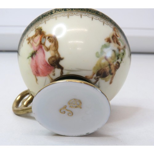 73 - Antique Coalport hand painted lakeside porcelain cup and two Fragonard courting couple cups.