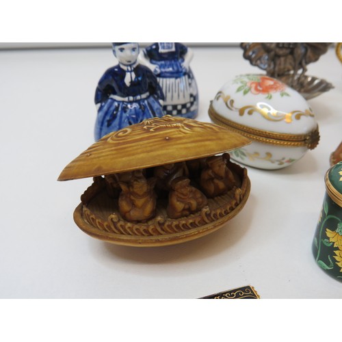 76 - Collectables to include miniature Doulton Lambeth stoneware pitchers, oriental, ribbed glass match s... 