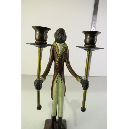 260 - Cold painted bronze monkey candlestick